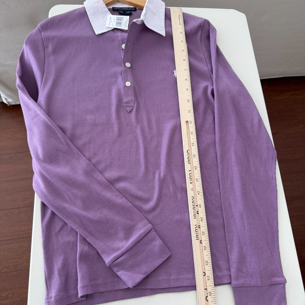 Ralph Lauren Polo Shirt Womens XL Purple Rugby Cotton Rib Knit Contrast Collar - Picture 10 of 10